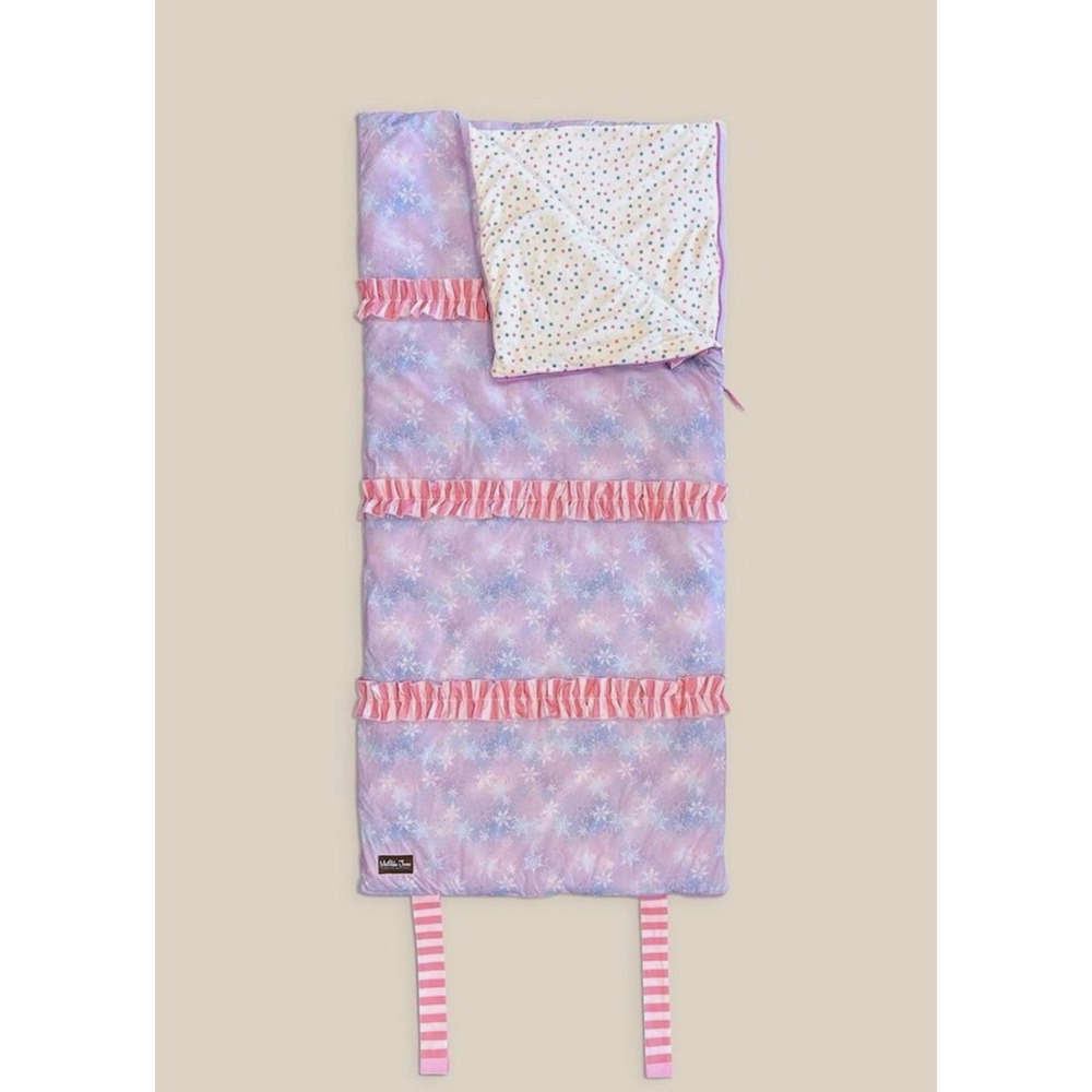 Matilda Jane Girls Purple Snowflake Ruffle Sleeping Bag with Polka Dot Carry Bag